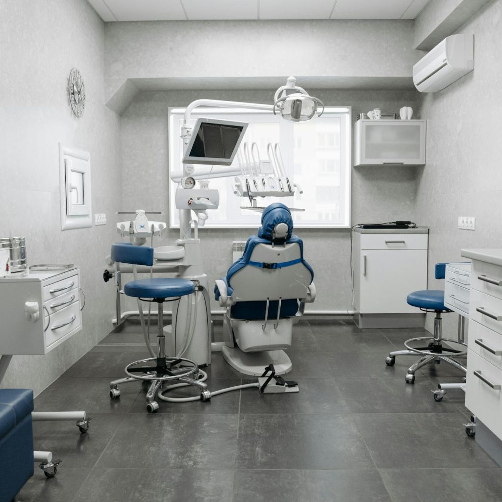 Dental Clinic with White Walls and Gray Floor